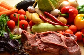 Gemüse, Obst und Fleisch 