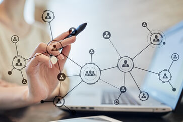 Organisation structure. People's social network. Business and technology concept.